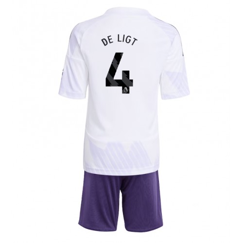 Stroje piłkarskie Manchester United Matthijs de Ligt #4 Koszulka Wyjazdowej dla dzieci 2025-26 Krótki Rękaw (+ szorty)